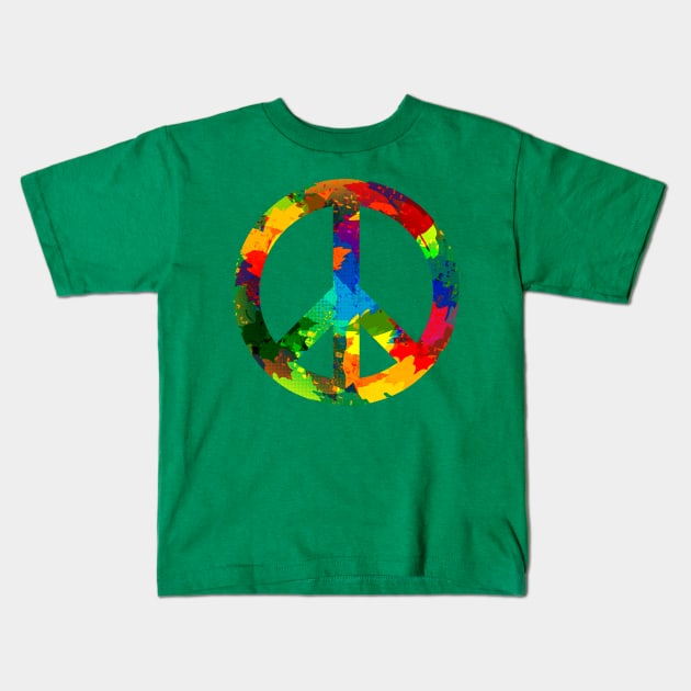 Peace symbol bright colors hippie style Kids T-Shirt by pickledpossums